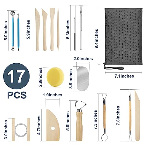 KACOLA Pottery Tool Kit, 17pcs Polymer Clay Tools, Modeling Clay Sculpting Tools Kit, Ceramics Tools, Trimming, Embossing Pattern, Smooth Wooden KACOLA