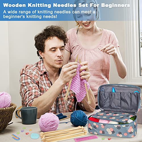 Coopay Knitting Kit 71 PCS Knitting Needles Set, Knitting Kit for Beginners Adults 2mm-10mm Straight Single Pointed Bamboo Knitting Needles with Coopay