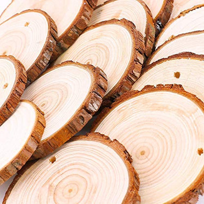 Unfinished Natural Wood Slices 20 Pcs 3.5-4 Inch Wood Coaster Sets Pieces Craft Wood kit Predrilled with Hole Wooden Circles Great for Arts and