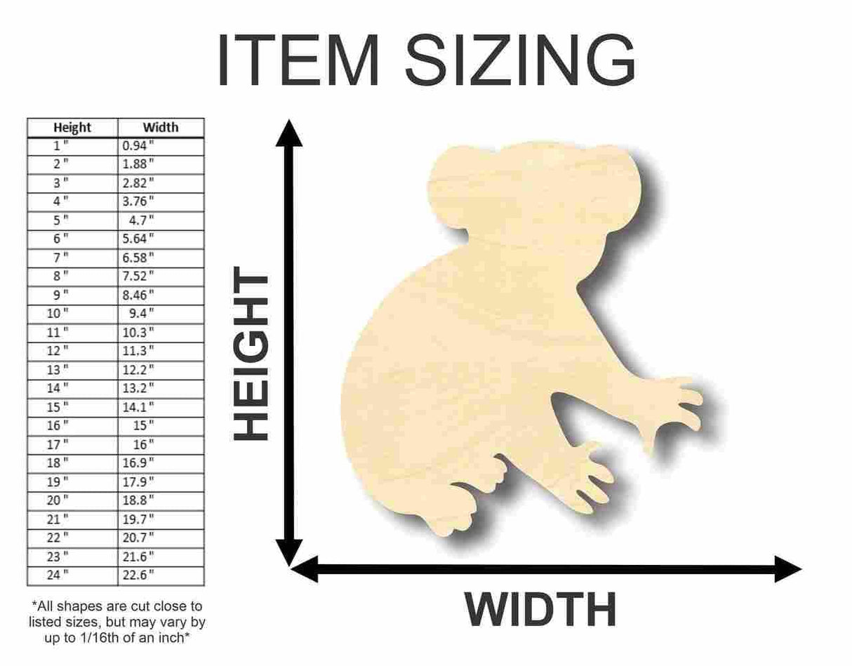 Unfinished Wood Koala Bear Shape - Animal - Craft - up to 24" DIY 5" / 1/4" 24 Hour Crafts