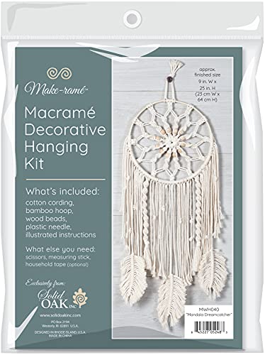 Solid Oak Macrame Hanging KIT, Mandala Dreamcatcher - WoodArtSupply