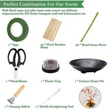WANDIC Flower Arrangement Kit, Set of 51, Round Flower Holders, Ceramic Flower Pot, Kenzan Needle Cleaning Pin & Rake, Floral Stems and Floral Tape WANDIC