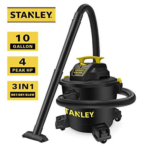Stanley Wet/Dry Vacuum SL18191P, 10 Gallon 4 Horsepower 16 FT Clean Range Shop Vacuum, Ideal for Home/Garage/Laundry Rooms with Vacuum Attachments, Stanley
