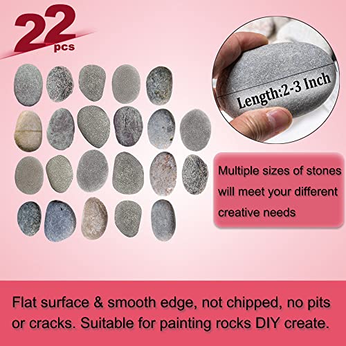 DECORKEY 22PCS River Rocks for Painting, Natural Unpolished Smooth Rocks for DIY, Arts & Crafts, 2-3inch Stone Perfect for Kids Party, Home, School &