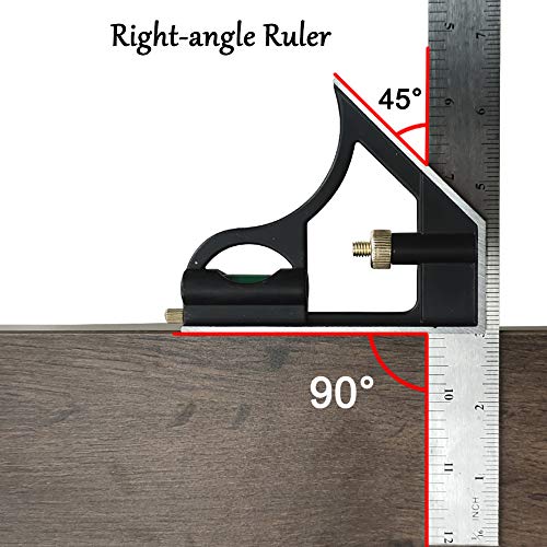 DUEBEL Combination Square 12” Horizontal Square Stainless Steel Multi-Function Carpentry Squares Right 90 Degree Angle Ruler Woodworking Square DUEBEL