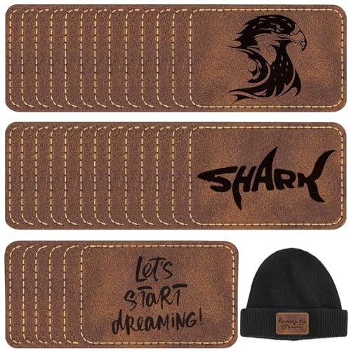 50 Pack Blank Leatherette Hat Patch with Adhesive, Rectangle Laserable Leatherette Patch, Faux Leather Patches for Hats Custom Fabric Repair Sew GrliTra