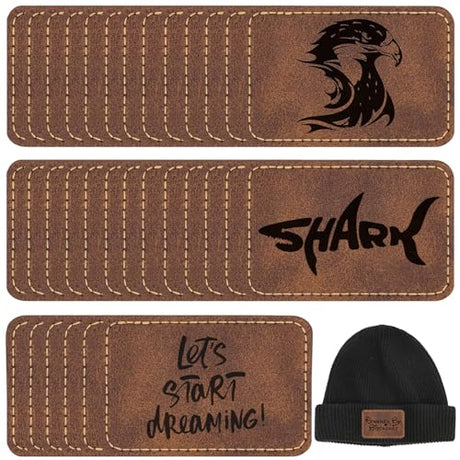 50 Pack Blank Leatherette Hat Patch with Adhesive, Rectangle Laserable Leatherette Patch, Faux Leather Patches for Hats Custom Fabric Repair Sew GrliTra