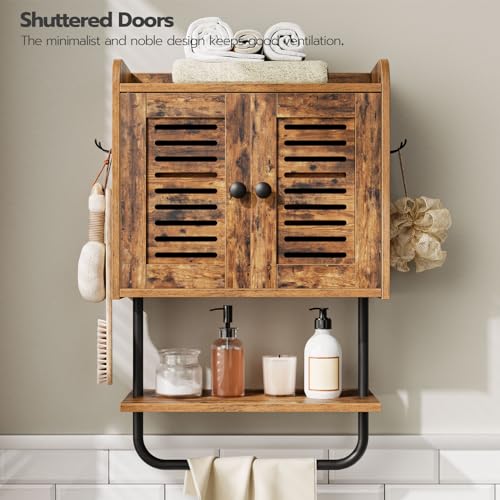 HOOBRO Medicine Cabinet, Double Doors Bathroom Wall Cabinet with Towel Bar, Adjustable Shelf, 2 Hooks, Over The Toilet Storage Cabinet, for Bedroom, HOOBRO