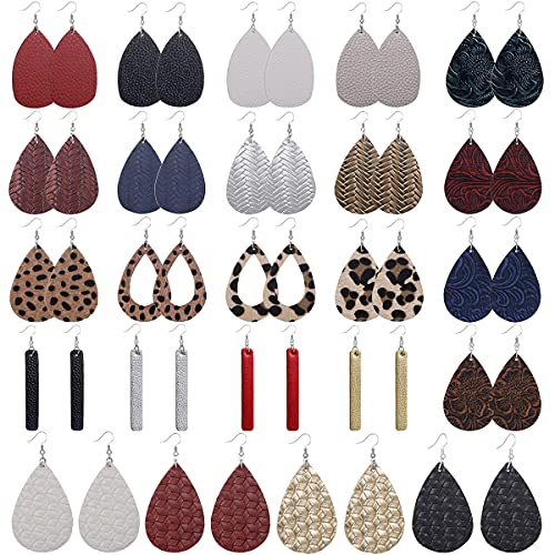 AIDSOTOU 24 Pairs Teardrop Faux Leather Earrings Set for Teens Girls Women Black and Red Animal Floral Print Leopard Print Lightweight Leather Dangle AIDSOTOU
