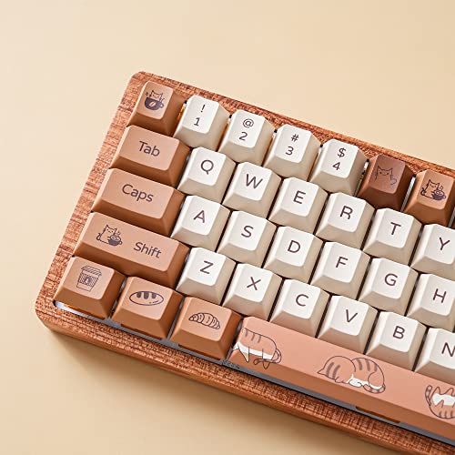 YUNZII Coffee Cat Dye Sub PBT Keycaps,152 Full Keys Dye Sublimation PBT Custom Keycaps with Key Puller for Cherry Gateron MX Switches Mechanical YUNZII
