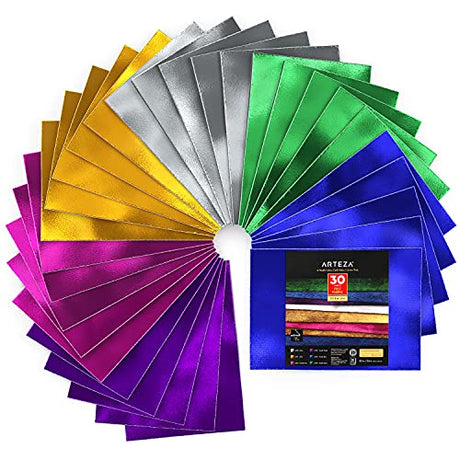 ARTEZA Metallic Felt Sheets, Set of 30, 8.3 x 11.8 inches, 6 Colors of Craft Felt, 1.3mm Thick Soft Non Woven Felt Fabric Squares, Sewing Fabric for ARTEZA
