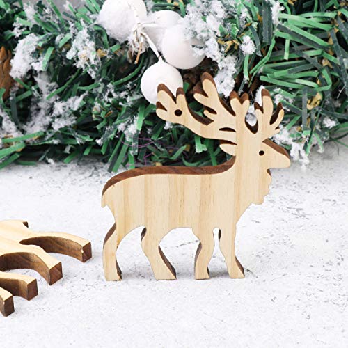 Amosfun 10pcs Christmas Hanging Wooden Ornaments Wood Elk Reindeer Cutouts Xmas Tree Pendants Holiday Party Home Decor Amosfun