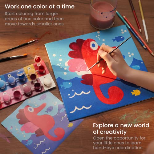 Arteza Kids Ocean Scenes Paint Kit, 4 8x8 Canvases, Brushes & Paints - 4 Pack