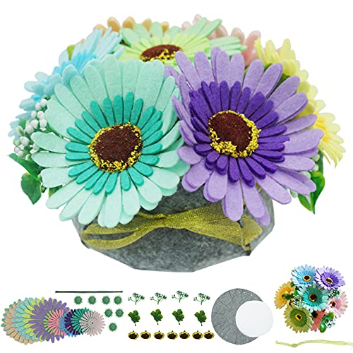 BAZIMA DIY Felt Flower Art Craft Kit, DIY Felt Sunflower and Chrysanthemum Bouquet Kit, 7pcs Felt Flowers,Floral Gifts,Beginner Craft Kit,Arrange - WoodArtSupply