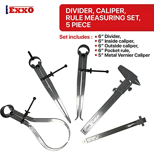 EXXO Tools Caliper Measuring Set - Calipers Measuring Tool Inside Caliper Outside Caliper Spring Divider Steel Measurement Tool Woodworking Tools - WoodArtSupply