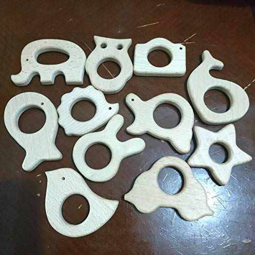 Nature Baby Teething Toys 11pc Wooden Teether Montessori Toys Wood Teether Rings Organic Infant Teether Handmade Pendant Set Shower Gift (Type 1) Alenybeby