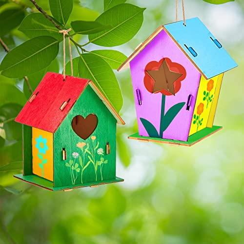 Juexica 30 Pcs Wooden Birdhouses, Unfinished Wood Bird Houses Arts and Crafts Kits Wooden Bird Houses to Paint for Kids DIY Craft