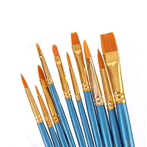 Elisel Paint Brush Set, 10 pcs Nylon Hair Art Paint Brushes for Acrylic Painting for Acrylic Oil Watercolor, Face Nail Art, Miniature Detailing and Elisel