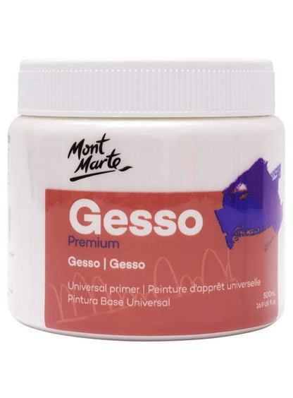 MONT MARTE Premium Gesso Universal Primer 16.9oz (500ml), Suitable for Acrylic Paint, Oil Paint, Color Pencils, Pastels, Graphite and Charcoal - WoodArtSupply