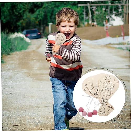 Toyvian 4pcs Graffiti Blank Racket Wooden Paddle Ball Toy Paddle Paint Toy Paddle Draw Toy Unfinished Wood Racket Classic Paddleball Wooden Catch Toyvian