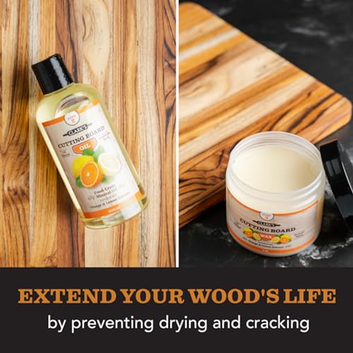 CLARK’S Cutting Board Oil and Wax Kit – Set includes Food Grade Mineral Oil (12oz) and Finishing Carnauba Beeswax (6oz) to Condition and Protect CLARK'S