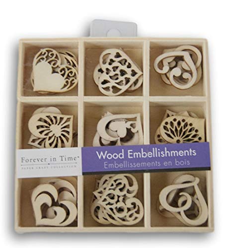 Mini Laser Cuts Wood Shape - Hearts - 45 Pieces - 1'' Across Forever in Time