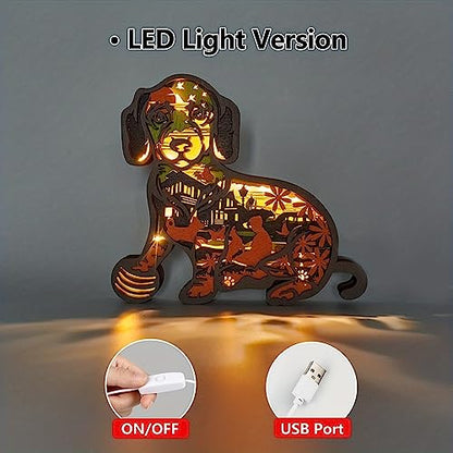 3D Carved Dachshund LED Night Light - Eco-Friendly Wooden Home Decor - WoodArtSupply