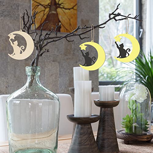 Cat Wood Star Wood Moon Shape Wooden Blank Wood with Twines Art Unfinished Ornaments for Wedding Birthday Party Christmas Decoration 20Pcs Zontween