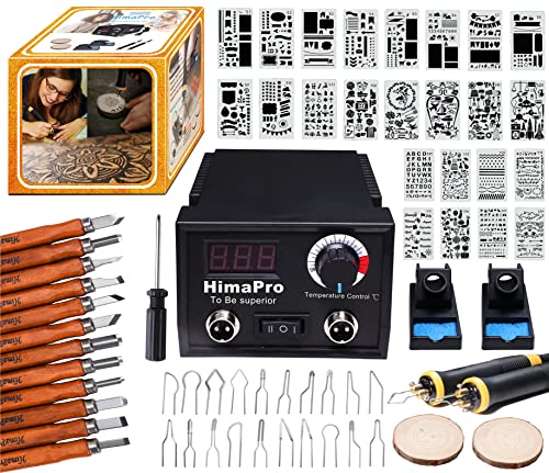 HimaPro Dual Pen Wood Burning Kit, Wood Burner Tool Kit, Wood Burning Station Kit, Pyrography Kit; 60W 100/120V with Adjustable Temperature 0~720°C;