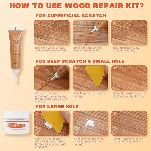 Wood Repair Kit 12 Colors Resin Filler Restore Finish for Wood Furniture  Touch Up Paint, Laminate Floor Repair Kit for Scratches, Stains, and Holes