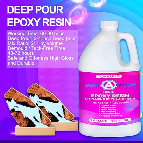 Deep Pour Epoxy Resin, 3 Gallon 2 to 4 Inch Depth Epoxy Resin Kit Crystal Clear Bubble Free High Gloss Self Leveling for River Table Top, Bar Top, Toykung