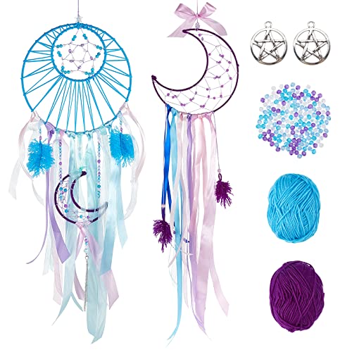 INFUNLY 2 Set Dream Catcher Kit Make Your Own Dreamcatcher for Girls DIY Instruction Included Handmade Dreamcatcher Moon Circle Star Metal - WoodArtSupply