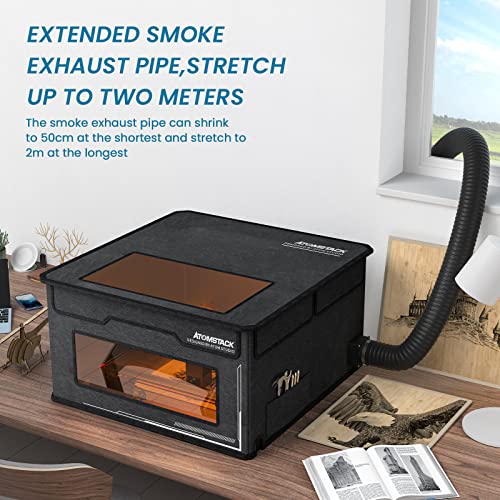 ATOMSTACK FB2 Laser Engraver Enclosure, Extra Large 27.5*27.5*18.1in, Foldable Laser Cutter Protective Cover with Fan,Vent&Pipe, Smoke-Proof, Eye - WoodArtSupply