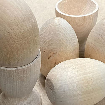 Set of 5 Unfinished Wood Egg Cup Holders and 5 Wooden Eggs by Factory Direct Craft - Natural Wood Egg Stands and Eggs for DIY Easter Decorations - WoodArtSupply