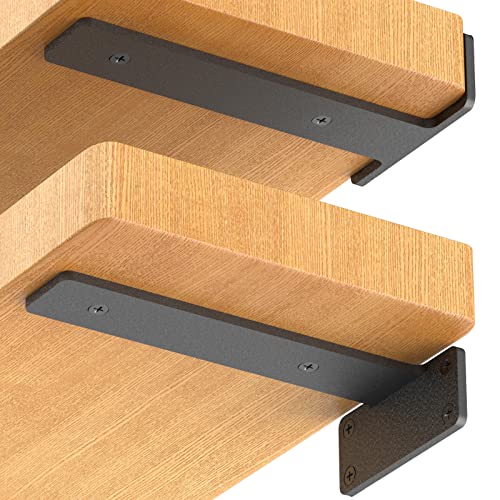 Starunder 8 Pack Floating Shelf Brackets,12 Inch Heavy Duty Industrial Shelf Bracket, Black Metal L Brackets for Shelves Support DIY(1/5 Inch