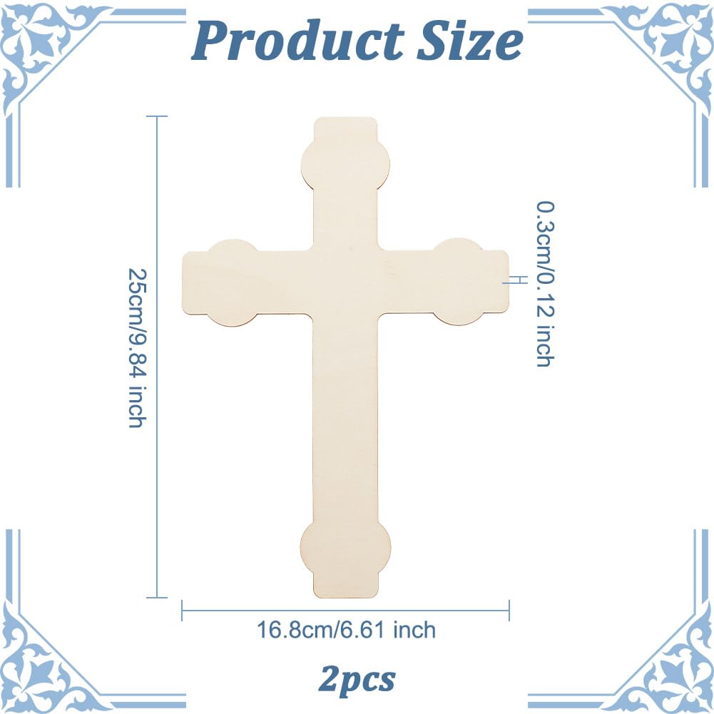 OLYCRAFT 2Pcs Unfinished Wood Pieces 6.6x9.8 Inch Cross Wood Pieces Cutout Unfinished Wood Undyed Wood Cross Slices Blank Wood Slices for DIY Crafts