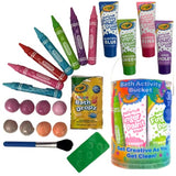 Crayola Bathtime Activity Bucket Kid's Bundle, 30-Piece Set with Bath Bombs, Colorful Finger Paint Soap Tubes, Body Wash Pens, Bath Drops, Palette, Crayola