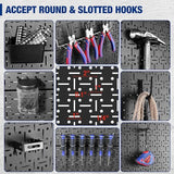 WORKPRO Metal Pegboard 16”x 32” Steel Panel with Round Holes & Vertical Slots, Black Heavy Duty Garage Peg Board Wall Pegboard Organizer for Wood WORKPRO