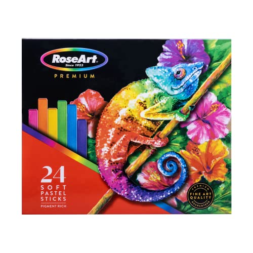 RoseArt Premium 24ct Long Soft Pastel Stick Set for Professionals - Pigment Rich, Full Size Pastel Sticks Vivid Colors RoseArt