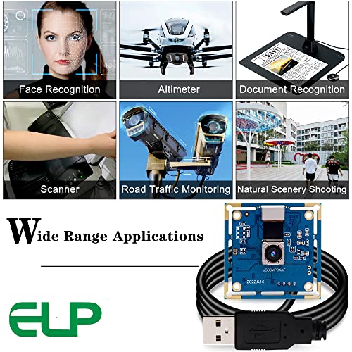 ELP 8mp USB Camera Autofocus 4K PC Camera Module for Computer and Raspberry Pi Mini UVC USB2.0 Webcam Board IMX179 Industrial Lightburn Camera Low ELP