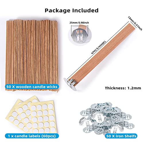 Ziosxin 50set Candle Wick,Thicken Smokeless Cherry Wood Wicks for Candles-Long Lasting Flame-Easily Burn,Natural Candle Cores with Stand and Glue Ziosxin
