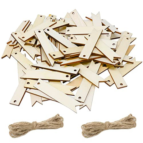yueton 100pcs Rectangle Wooden Hanging Ornaments, Unfinished Blank Wood Pieces Wood Slices Wood Chips Embellishments, Wooden Gift Tags yueton