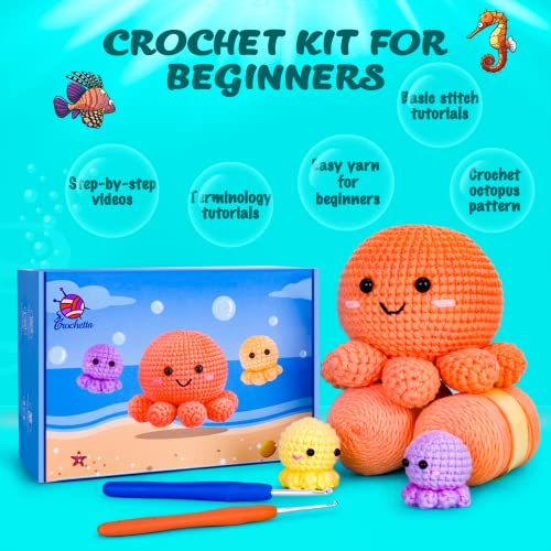 Crochetta Crochet Kit for Beginners, Amigurumi Crocheting Animals Kits w Step-by-Step Video Tutorials, Knitting Starter Pack for Adults and Kids,