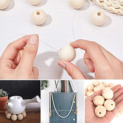 WLIANG 60 Pcs 30mm Natural Wood Beads, Unfinished Round Wooden Beads, Wooden Ball Spacer Loose Beads, for Garland Farmhouse Decor, Bracelet Necklace - WoodArtSupply