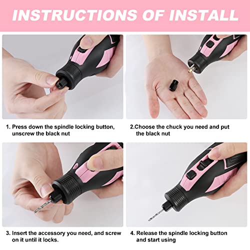 WORKPRO Pink 12V Cordless Rotary Tool Kit, 5 Variable Speeds, Powerful Engraver, Sander, Polisher, 114 Easy Change Accessories, Craft Tool for WORKPRO