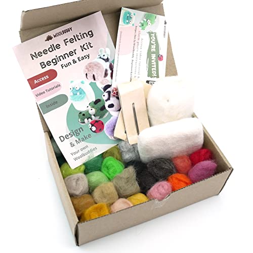 Woolbuddy Needle Felting Kit, Beginner Felting Kit, Felting Tools Included, 40 Colored Felting Wool, Mini Needle Felting Pad, 4 Needle Felting Woolbuddy