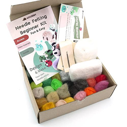 Woolbuddy Needle Felting Kit, Beginner Felting Kit, Felting Tools Included, 40 Colored Felting Wool, Mini Needle Felting Pad, 4 Needle Felting - WoodArtSupply