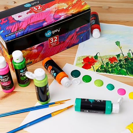 Acrylic Paint Set, Art Paints (2fl Oz/60ml ) Crafts Acrylic Paint For Kids And Adults with 5 Brushes, Non Toxic Metallic Acrylic Paints for Wood UPGREY