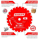 Freud D0624A Diablo 6-1/2-inch 24T ATB Perma-Shield Framing Saw Blades, 2-Pack Freud