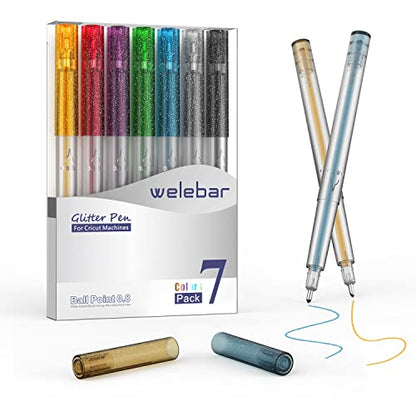 Welebar Glitter Gel Pen Set for Cricut Maker 3/Maker/Explore 3/Air 2/Air, 0.8 Tip Glitter Pen Set of 7 Pack Medium Point Pen, Writing, Drawing,